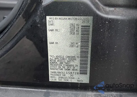 2020 Nissan Altima S Fwd z USA, uszkodzony, nr VIN 1N4BL4BV3LC158728